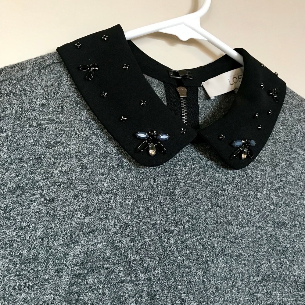 Ann Taylor Loft Gray Dress with Jeweled Collar - Picture 3 of 3